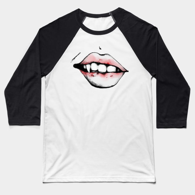 Vampire Teeth Halloween Baseball T-Shirt by JJLosh